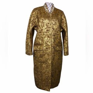 &OtherStories Gold Textured Long Coat with Pearl Accents